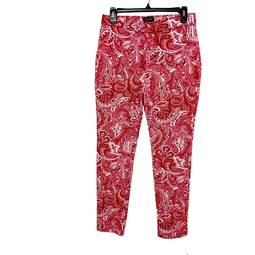 VIBRANT RED AND WHITE PAISLEY LEGGINGS BY SUSAN GRAVER WEEKEND SIZE S